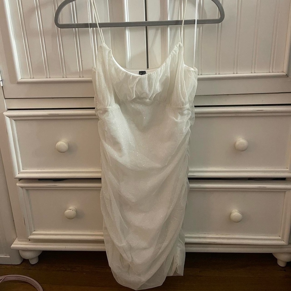 White Sheer Ruched Dress